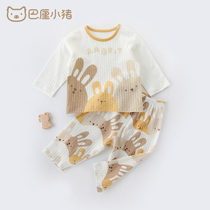 儿童睡衣婴儿分体套装男夏季薄款长袖空调服女童纯棉兔宝宝家居服