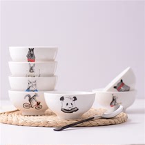 米饭碗北欧圆碗家用陶瓷碗卡通餐碗简约小汤碗可爱小碗创意高脚碗