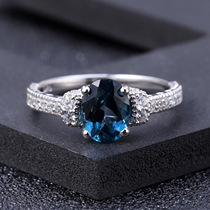 天然伦敦蓝托帕石戒指s925高级感设计珠宝饰品镶嵌彩宝指环