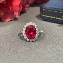 培育高碳钻戒指女s925纯银满钻饰品彩宝红宝石红碧玺达5克拉指环
