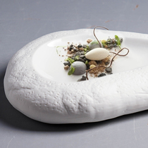 法式西餐厅创意哑光双层石纹边点心盘个性摆盘陶瓷餐具法餐异形盘