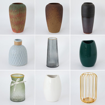 北欧简约创意轻奢透明花瓶陶瓷花盆花器玻璃插花瓶客厅餐桌摆件