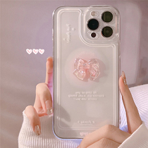粉色水晶蝴蝶结适用iPhone12Promax苹果13手机壳11透明立体x/xr女