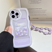 紫色油画郁金香适用iPhone12Promax苹果13手机壳11手链14女15plus