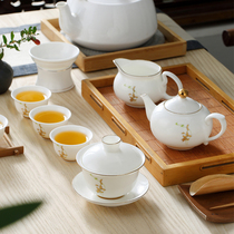 羊脂玉白瓷功夫茶具套装家用陶瓷办公室会客高档泡茶茶壶茶杯盖碗