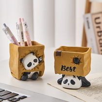 创意可爱熊猫笔筒收纳盒办公室桌面儿童女孩学生书桌装饰品摆件