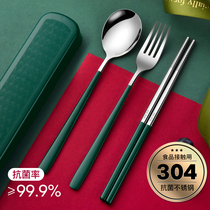 不锈钢便携餐具筷子勺子套装三件套学生一人食上班族两件套收纳盒
