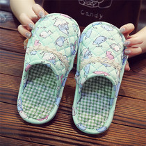 日式新款儿童布底包脚纯棉布卡通家居室内静音地砖地板秋冬季拖鞋