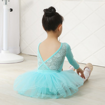 儿童舞蹈练功服女童夏季短袖芭蕾体操形体服中国舞蕾丝网纱黑舞衣
