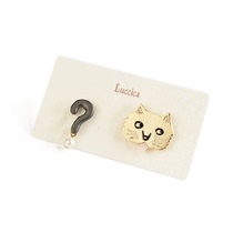 Luccica吐舌猫咪耳环女不对称耳夹可爱日系小众设计