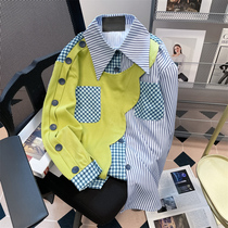 法式不规则假两件拼接衬衫卫衣女秋季设计感独特别致撞色条纹上衣