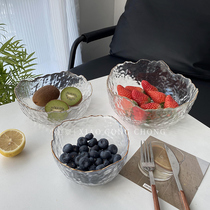 ins风金边透明玻璃碗蔬菜沙拉碗高颜值锤纹水晶水果盘家用餐具碗