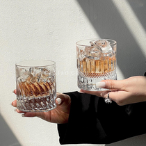 高档威士忌酒杯轻奢水晶洋酒杯高级感家用玻璃刻花啤酒杯冰球杯子