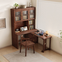 黑胡桃木实木转角书桌家用L型办公电脑桌新中式卧室可旋转写字桌