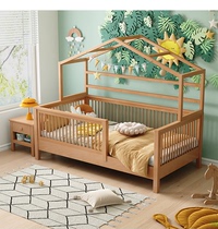 榉木儿童树屋床带护栏儿童床纯实木男女孩宝宝公主单人床