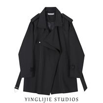 因里街高端定制黑色短款风衣女2023秋新款韩版小个子收腰显瘦外套