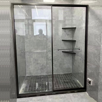 全包框一字型淋浴房隔断卫生间浴室不锈钢极窄带缓冲器双移门定制