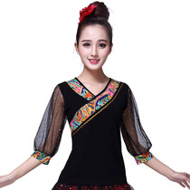 广场舞上衣短袖女夏装新款莫代尔跳舞服装中老年新疆舞舞蹈服演出