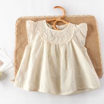 女童纯棉娃娃衫上衣夏季新款洋气公主小衫女孩儿童装宝宝无袖衬衫