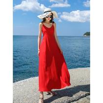 红裙子夏季旅游夏款高日常款旅行海边度假拍照连衣裙新款好看