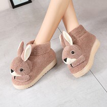 冬天棉拖鞋女鞋子毛毛拖鞋包跟月子棉鞋可爱兔兔厚底防滑家居大童