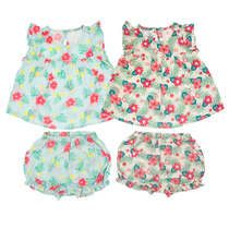 外贸1-2岁女宝宝套装夏季短袖婴幼儿圆领上衣+短裤两件套女童花朵
