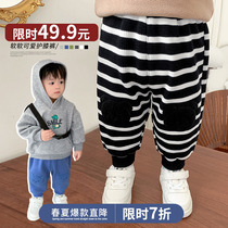 陈大猪L妈2022新款冬季男宝宝加绒裤子外穿婴儿运动休闲长裤