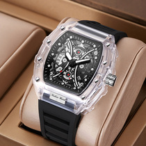 新款 金诗顿品牌跨境爆款透明硅胶石英表时尚防水酒桶型男士手表