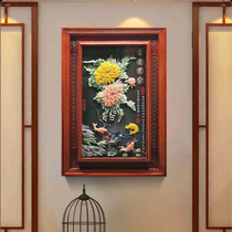 玄关装饰画3d立体浮雕画中式餐厅挂画入户走廊实木壁画客厅玉雕画