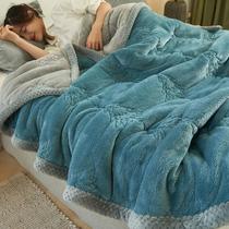 大豆纤维夹棉三层毛毯被子加厚冬季珊瑚法兰绒盖毯沙发午睡小毯子