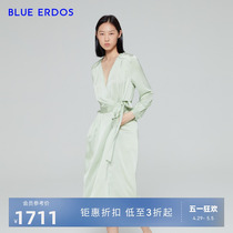 【桑蚕丝】BLUE ERDOS女装 春夏气质系带V领混纺多巴胺连衣裙女