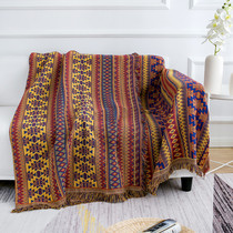波西米亚民族风几何提花沙发巾美式棉线编织流苏沙发垫通用沙发毯