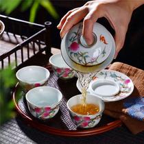 陶瓷茶具套装青花瓷复古家用简约盖碗茶杯个性兰亭序九桃礼盒包装
