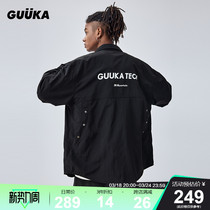 GUUKA TECH机能风潮牌黑色长袖衬衫男立体口袋工装衬衣外套男宽松
