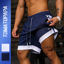 TOMATOPAPA原创个性速干撞色拼接男士运动裤健身运动条纹短裤男潮
