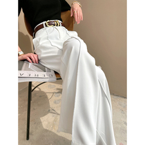 白色高腰西装阔腿裤女夏季薄款2024新款小个子直筒垂感高级感裤子