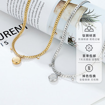 新中式白贝母福牌项链18K金小众锆石锁骨链女钛钢不掉色饰品