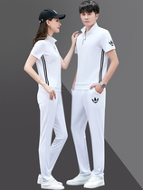 阿迪达运动套装夏季新款短袖两件套韩版男女情侣装休闲运动服套装