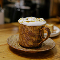 仿粗布纹复古陶瓷咖啡杯碟套组日式家用怀旧大小容量挂耳咖啡器皿