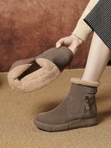 冬季新款真皮平跟女靴磨砂牛皮平底休闲短靴时尚雪地靴保暖女棉鞋