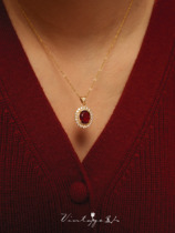 「冬日焰火」法式复古轻奢高级感优雅闪耀微镶红宝石项链/锁骨链