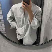 MRCYC春秋新款高级感韩版长袖衬衫男日系宽松男士纯色休闲衬衣