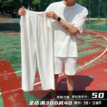 MRCYC夏季短袖短裤长裤三件套男韩版休闲运动套装宽松T恤休闲裤子