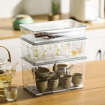 透明茶具收纳盒放功夫茶杯储物带盖防尘多功能沥水桌面整理箱水桶