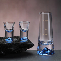 家用蓝色冰山白酒杯一口杯描金分酒器套装玻璃子弹小酒盅中式酒具