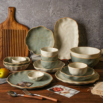舍里复古中国风碗碟套装家用陶瓷餐具套装中式盘子碗创意碗盘组合