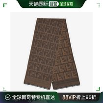 香港直邮潮奢 Fendi 男士棕色羊毛真丝围巾