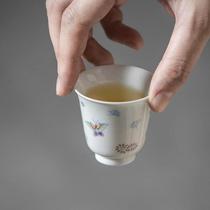 器享 仿古蝶舞小茶杯家用陶瓷品茗杯单个日式喝茶杯功夫茶具茶盏