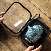 陶瓷青花旅行茶具便携式快客杯个人专用户外喝茶随身包泡茶壶套装