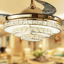 现代简约水晶隐形吊扇灯 客厅灯餐厅纯铜电机三色 LED电风扇灯022